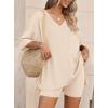 imagePRETTYGARDEN 2 Piece Sets for Women Summer 2026 Lounge Short Set Spring Matching Biker Shorts V Neck Oversized Shirt ClothingBeige