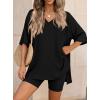 imagePRETTYGARDEN 2 Piece Sets for Women Summer 2026 Lounge Short Set Spring Matching Biker Shorts V Neck Oversized Shirt ClothingBlack