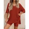 imagePRETTYGARDEN 2 Piece Sets for Women Summer 2026 Lounge Short Set Spring Matching Biker Shorts V Neck Oversized Shirt ClothingBrick Red