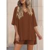 imagePRETTYGARDEN 2 Piece Sets for Women Summer 2026 Lounge Short Set Spring Matching Biker Shorts V Neck Oversized Shirt ClothingBrown