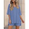 imagePRETTYGARDEN 2 Piece Sets for Women Summer 2026 Lounge Short Set Spring Matching Biker Shorts V Neck Oversized Shirt ClothingGrey Blue