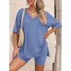 imagePRETTYGARDEN 2 Piece Sets for Women Summer 2026 Lounge Short Set Spring Matching Biker Shorts V Neck Oversized Shirt ClothingGrey Blue
