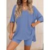 imagePRETTYGARDEN 2 Piece Sets for Women Summer 2026 Lounge Short Set Spring Matching Biker Shorts V Neck Oversized Shirt ClothingGrey Blue