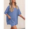 imagePRETTYGARDEN 2 Piece Sets for Women Summer 2026 Lounge Short Set Spring Matching Biker Shorts V Neck Oversized Shirt ClothingGrey Blue