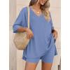 imagePRETTYGARDEN 2 Piece Sets for Women Summer 2026 Lounge Short Set Spring Matching Biker Shorts V Neck Oversized Shirt ClothingGrey Blue