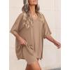 imagePRETTYGARDEN 2 Piece Sets for Women Summer 2026 Lounge Short Set Spring Matching Biker Shorts V Neck Oversized Shirt ClothingKhaki
