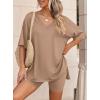 imagePRETTYGARDEN 2 Piece Sets for Women Summer 2026 Lounge Short Set Spring Matching Biker Shorts V Neck Oversized Shirt ClothingKhaki