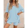 imagePRETTYGARDEN 2 Piece Sets for Women Summer 2026 Lounge Short Set Spring Matching Biker Shorts V Neck Oversized Shirt ClothingLight Blue