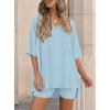 imagePRETTYGARDEN 2 Piece Sets for Women Summer 2026 Lounge Short Set Spring Matching Biker Shorts V Neck Oversized Shirt ClothingLight Blue