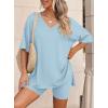 imagePRETTYGARDEN 2 Piece Sets for Women Summer 2026 Lounge Short Set Spring Matching Biker Shorts V Neck Oversized Shirt ClothingLight Blue