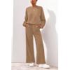 imagePRETTYGARDEN Women 2 Piece Outfits 2025 Fall Sweatsuits Crewneck Sweatshirt Wide Leg Sweatpants Lounge Sets TracksuitKhaki