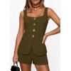 imagePRETTYGARDEN Womens 2 Piece Matching Sets 2026 Fashion Button Down Suit Vest Tops Shorts Set Spring Business Casual OutfitsArmy Green