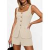 imagePRETTYGARDEN Womens 2 Piece Matching Sets 2026 Fashion Button Down Suit Vest Tops Shorts Set Spring Business Casual OutfitsBeige