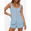 imagePRETTYGARDEN Womens 2 Piece Matching Sets 2026 Fashion Button Down Suit Vest Tops Shorts Set Spring Business Casual OutfitsLight Blue