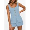 imagePRETTYGARDEN Womens 2 Piece Matching Sets 2026 Fashion Button Down Suit Vest Tops Shorts Set Spring Business Casual OutfitsLight Blue