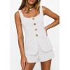 imagePRETTYGARDEN Womens 2 Piece Matching Sets 2026 Fashion Button Down Suit Vest Tops Shorts Set Spring Business Casual OutfitsWhite
