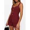 imagePRETTYGARDEN Womens 2 Piece Matching Sets 2026 Fashion Button Down Suit Vest Tops Shorts Set Spring Business Casual OutfitsWine Red