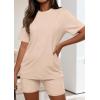 imagePRETTYGARDEN Womens Two Piece Matching Lounge Sets Summer Casual Tops Short Sleeve Shirts Shorts 2026 Travel Airport OutfitsBeige