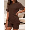 imagePRETTYGARDEN Womens Two Piece Matching Lounge Sets Summer Casual Tops Short Sleeve Shirts Shorts 2026 Travel Airport OutfitsBrown