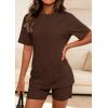 imagePRETTYGARDEN Womens Two Piece Matching Lounge Sets Summer Casual Tops Short Sleeve Shirts Shorts 2026 Travel Airport OutfitsBrown