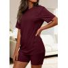 imagePRETTYGARDEN Womens Two Piece Matching Lounge Sets Summer Casual Tops Short Sleeve Shirts Shorts 2026 Travel Airport OutfitsBurgundy