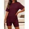 imagePRETTYGARDEN Womens Two Piece Matching Lounge Sets Summer Casual Tops Short Sleeve Shirts Shorts 2026 Travel Airport OutfitsBurgundy