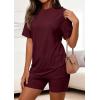 imagePRETTYGARDEN Womens Two Piece Matching Lounge Sets Summer Casual Tops Short Sleeve Shirts Shorts 2026 Travel Airport OutfitsBurgundy