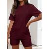 imagePRETTYGARDEN Womens Two Piece Matching Lounge Sets Summer Casual Tops Short Sleeve Shirts Shorts 2026 Travel Airport OutfitsBurgundy