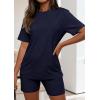 imagePRETTYGARDEN Womens Two Piece Matching Lounge Sets Summer Casual Tops Short Sleeve Shirts Shorts 2026 Travel Airport OutfitsNavy Blue