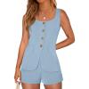 imagePRETTYGARDEN Womens 2 Piece Matching Sets 2026 Fashion Button Down Suit Vest Tops Shorts Set Spring Business Casual OutfitsLight Blue