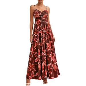 imagePRETTYGARDEN Womens Floral Maxi Dress Summer Outfits 2026 Spaghetti Strap Flowy Long Sundress Beach Vacation Boho DressesBrown Floral