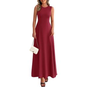 imagePRETTYGARDEN Womens Summer Tank Maxi Dress 2026 Spring Sleeveless Swing A Line Long Flowy Elegant Cocktail Dresses PocketsBurgundy