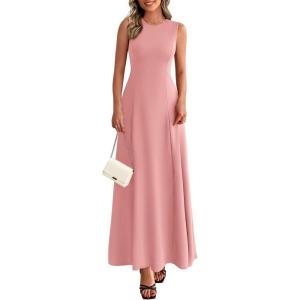 imagePRETTYGARDEN Womens Summer Tank Maxi Dress 2026 Spring Sleeveless Swing A Line Long Flowy Elegant Cocktail Dresses PocketsPink