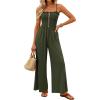 imagePRETTYGARDEN Jumpsuits for Women 2026 Summer Sleeveless Smocked Button Wide Leg Rompers Spring Travel One Piece OutfitsArmy Green