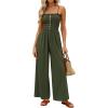 imagePRETTYGARDEN Jumpsuits for Women 2026 Summer Sleeveless Smocked Button Wide Leg Rompers Spring Travel One Piece OutfitsArmy Green