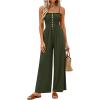 imagePRETTYGARDEN Jumpsuits for Women 2026 Summer Sleeveless Smocked Button Wide Leg Rompers Spring Travel One Piece OutfitsArmy Green