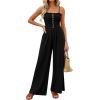 imagePRETTYGARDEN Jumpsuits for Women 2026 Summer Sleeveless Smocked Button Wide Leg Rompers Spring Travel One Piece OutfitsBlack