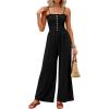 imagePRETTYGARDEN Jumpsuits for Women 2026 Summer Sleeveless Smocked Button Wide Leg Rompers Spring Travel One Piece OutfitsBlack