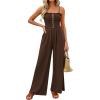 imagePRETTYGARDEN Jumpsuits for Women 2026 Summer Sleeveless Smocked Button Wide Leg Rompers Spring Travel One Piece OutfitsBrown