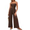 imagePRETTYGARDEN Jumpsuits for Women 2026 Summer Sleeveless Smocked Button Wide Leg Rompers Spring Travel One Piece OutfitsBrown