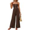 imagePRETTYGARDEN Jumpsuits for Women 2026 Summer Sleeveless Smocked Button Wide Leg Rompers Spring Travel One Piece OutfitsBrown