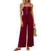 imagePRETTYGARDEN Jumpsuits for Women 2026 Summer Sleeveless Smocked Button Wide Leg Rompers Spring Travel One Piece OutfitsBurgundy