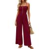 imagePRETTYGARDEN Jumpsuits for Women 2026 Summer Sleeveless Smocked Button Wide Leg Rompers Spring Travel One Piece OutfitsBurgundy