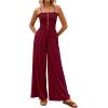 imagePRETTYGARDEN Jumpsuits for Women 2026 Summer Sleeveless Smocked Button Wide Leg Rompers Spring Travel One Piece OutfitsBurgundy