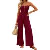 imagePRETTYGARDEN Jumpsuits for Women 2026 Summer Sleeveless Smocked Button Wide Leg Rompers Spring Travel One Piece OutfitsBurgundy