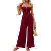 imagePRETTYGARDEN Jumpsuits for Women 2026 Summer Sleeveless Smocked Button Wide Leg Rompers Spring Travel One Piece OutfitsBurgundy