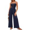 imagePRETTYGARDEN Jumpsuits for Women 2026 Summer Sleeveless Smocked Button Wide Leg Rompers Spring Travel One Piece OutfitsNavy
