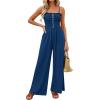 imagePRETTYGARDEN Jumpsuits for Women 2026 Summer Sleeveless Smocked Button Wide Leg Rompers Spring Travel One Piece OutfitsNavy Blue