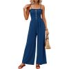 imagePRETTYGARDEN Jumpsuits for Women 2026 Summer Sleeveless Smocked Button Wide Leg Rompers Spring Travel One Piece OutfitsNavy Blue