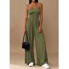 imagePRETTYGARDEN Womens Trendy Strapless Rompers 2026 Ruched Tube Top Wide Leg One Piece Jumpsuits Beach Vacation Summer OutfitsArmy Green